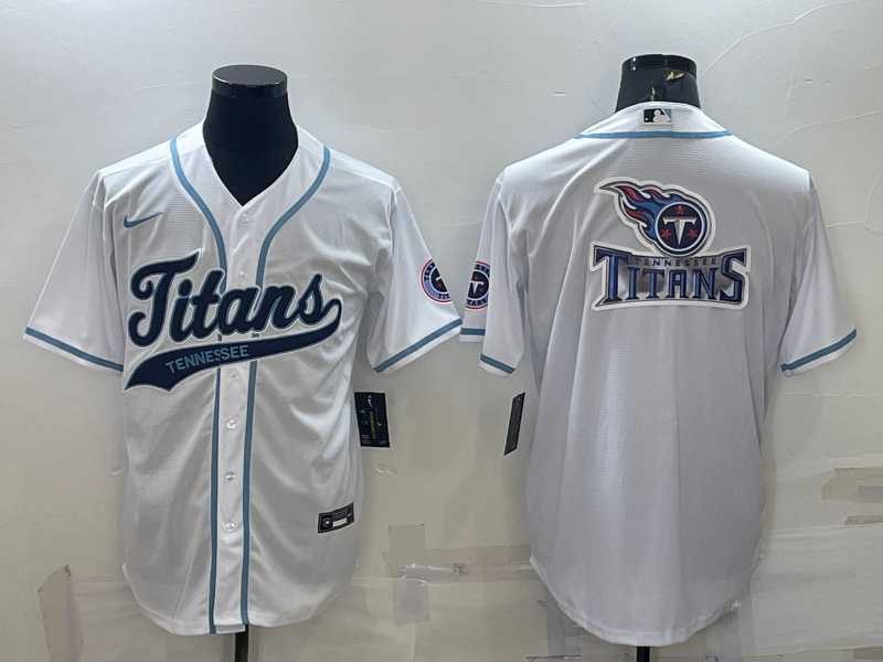 Mens Tennessee Titans White Team Big Logo With Patch Cool Base Stitched Baseball Jersey